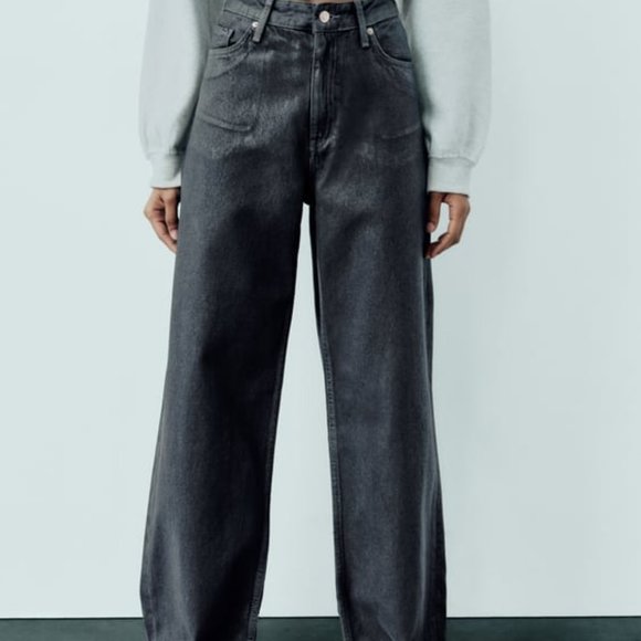 ZARA MID RISE LOOSE FIT FOIL JEANS - Picture 9 of 10